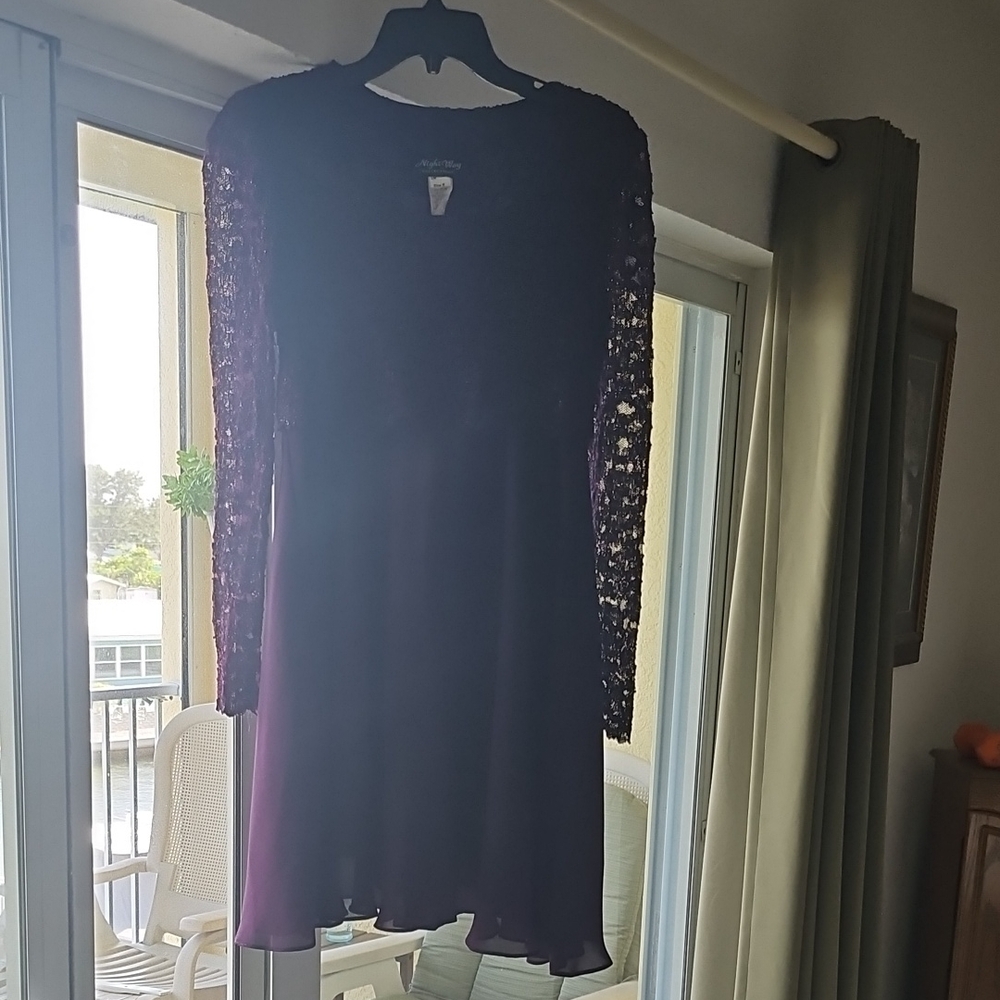 Night Way Collections Deep Purple Lace Long Sleeve Dress